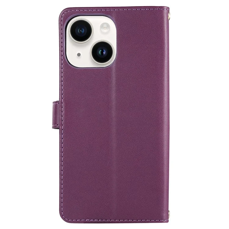 For iPhone 14 Case Leather Handbag Magnetic Closure Zipper Pocket Phone Cover