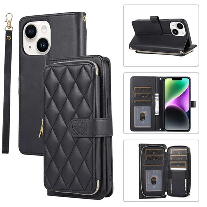 For iPhone 14 Case Leather Handbag Magnetic Closure Zipper Pocket Phone Cover