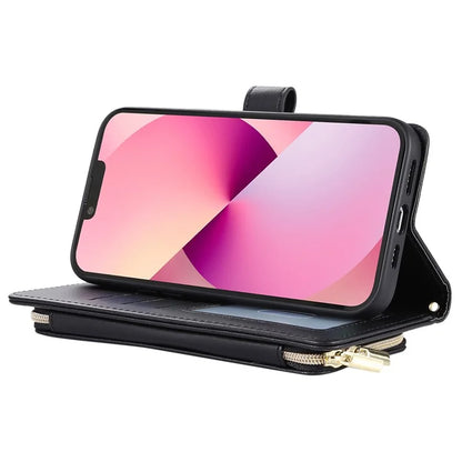 For iPhone 14 Case Leather Handbag Magnetic Closure Zipper Pocket Phone Cover