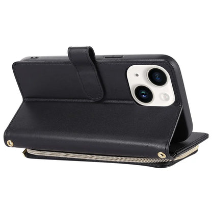 For iPhone 14 Case Leather Handbag Magnetic Closure Zipper Pocket Phone Cover