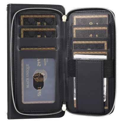 For iPhone 14 Case Leather Handbag Magnetic Closure Zipper Pocket Phone Cover