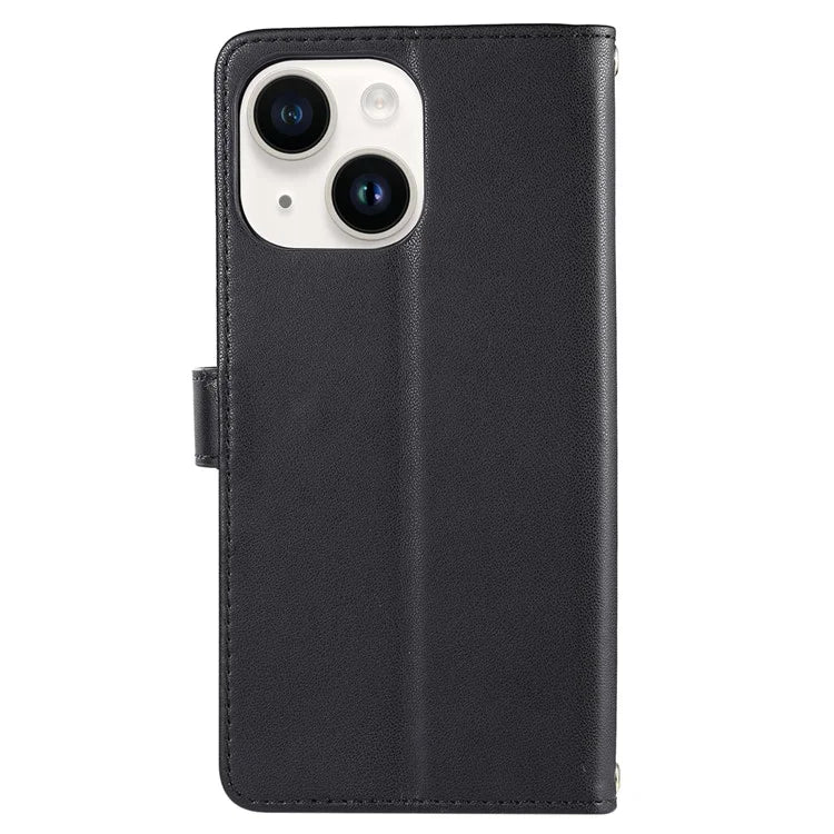 For iPhone 14 Case Leather Handbag Magnetic Closure Zipper Pocket Phone Cover