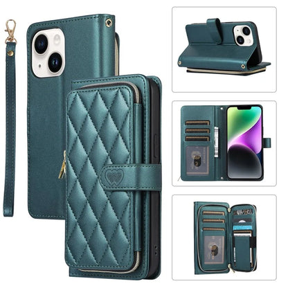 For iPhone 14 Case Leather Handbag Magnetic Closure Zipper Pocket Phone Cover