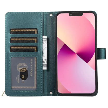For iPhone 14 Case Leather Handbag Magnetic Closure Zipper Pocket Phone Cover