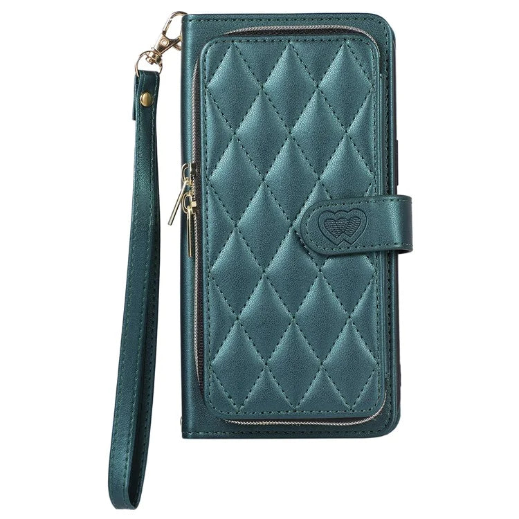 For iPhone 14 Case Leather Handbag Magnetic Closure Zipper Pocket Phone Cover