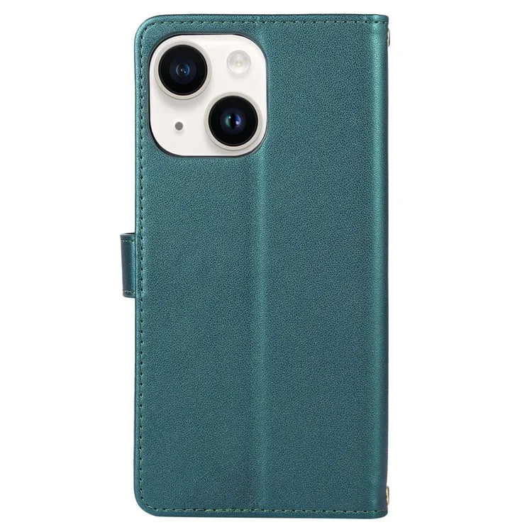 For iPhone 14 Case Leather Handbag Magnetic Closure Zipper Pocket Phone Cover