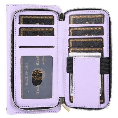 For iPhone 14 Pro Leather Wallet Case Zipper Pocket Full Protection Phone Cover with Hand Strap