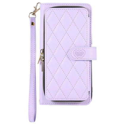 For iPhone 14 Pro Leather Wallet Case Zipper Pocket Full Protection Phone Cover with Hand Strap