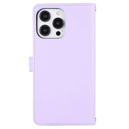 For iPhone 14 Pro Leather Wallet Case Zipper Pocket Full Protection Phone Cover with Hand Strap