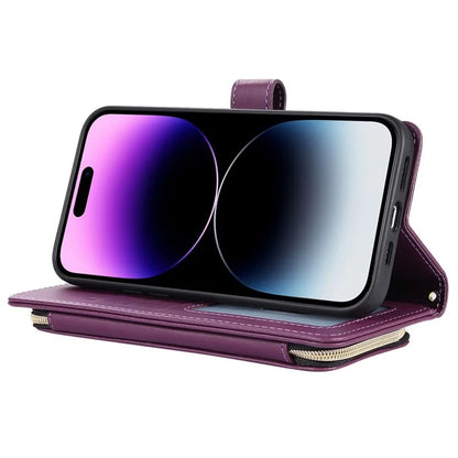 For iPhone 14 Pro Leather Wallet Case Zipper Pocket Full Protection Phone Cover with Hand Strap
