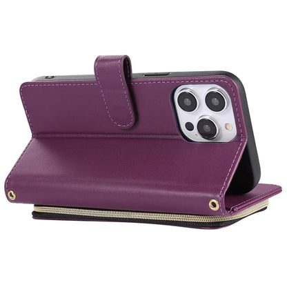 For iPhone 14 Pro Leather Wallet Case Zipper Pocket Full Protection Phone Cover with Hand Strap