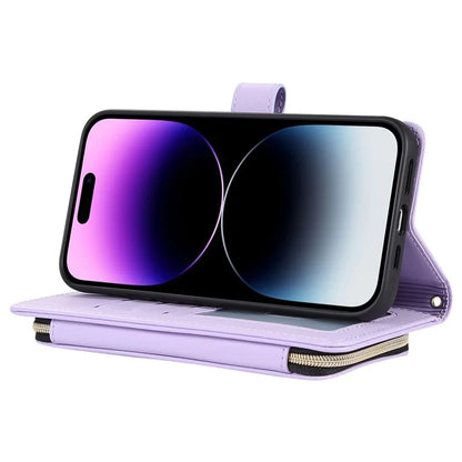 For iPhone 14 Pro Max Wallet Case Folio PU Leather Stand Rhombus Phone Cover with Hand Strap