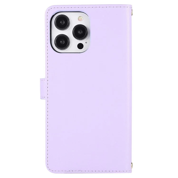 For iPhone 14 Pro Max Wallet Case Folio PU Leather Stand Rhombus Phone Cover with Hand Strap