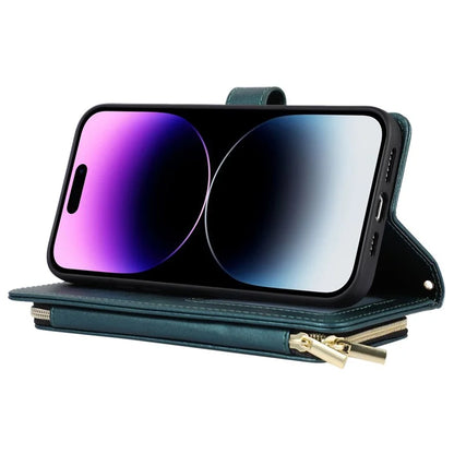 For iPhone 14 Pro Max Wallet Case Folio PU Leather Stand Rhombus Phone Cover with Hand Strap