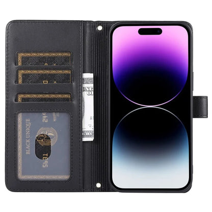 For iPhone 14 Pro Max Wallet Case Folio PU Leather Stand Rhombus Phone Cover with Hand Strap