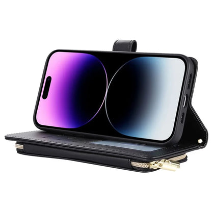 For iPhone 14 Pro Max Wallet Case Folio PU Leather Stand Rhombus Phone Cover with Hand Strap