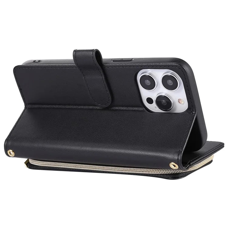 For iPhone 14 Pro Max Wallet Case Folio PU Leather Stand Rhombus Phone Cover with Hand Strap