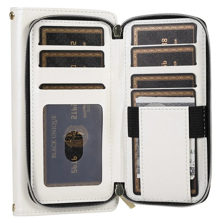 For iPhone 14 Pro Max Wallet Case Folio PU Leather Stand Rhombus Phone Cover with Hand Strap