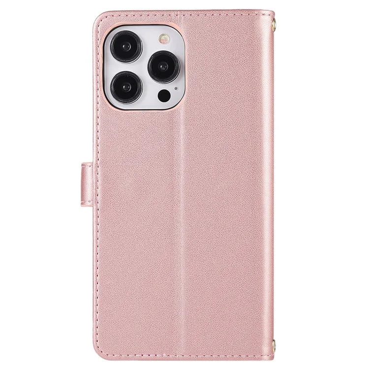 For iPhone 14 Pro Max Wallet Case Folio PU Leather Stand Rhombus Phone Cover with Hand Strap