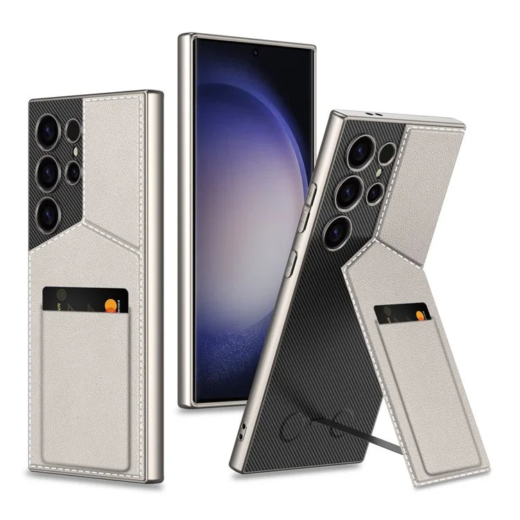 GKK For Samsung Galaxy S24 Ultra Phone Case Rotatable Card Holder Kickstand PC+PU Mobile Case