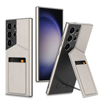 GKK For Samsung Galaxy S24 Ultra Phone Case Rotatable Card Holder Kickstand PC+PU Mobile Case