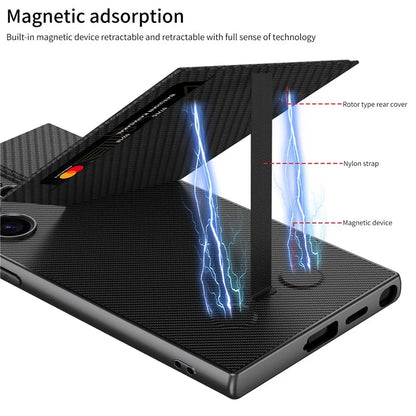 GKK For Samsung Galaxy S24 Ultra Phone Case Rotatable Card Holder Kickstand PC+PU Mobile Case
