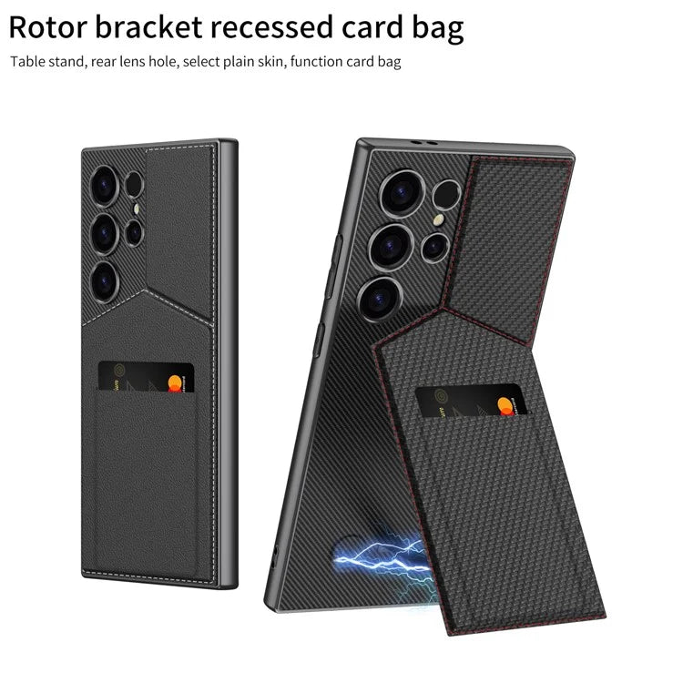 GKK For Samsung Galaxy S24 Ultra Phone Case Rotatable Card Holder Kickstand PC+PU Mobile Case