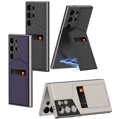GKK For Samsung Galaxy S24 Ultra Phone Case Rotatable Card Holder Kickstand PC+PU Mobile Case