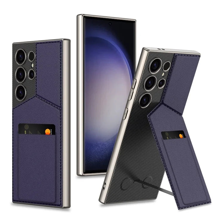 GKK For Samsung Galaxy S24 Ultra Phone Case Rotatable Card Holder Kickstand PC+PU Mobile Case