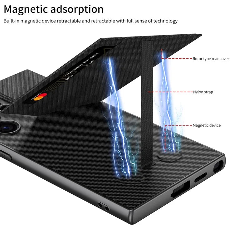 GKK For Samsung Galaxy S24 Ultra Phone Case Rotatable Card Holder Kickstand PC+PU Mobile Case