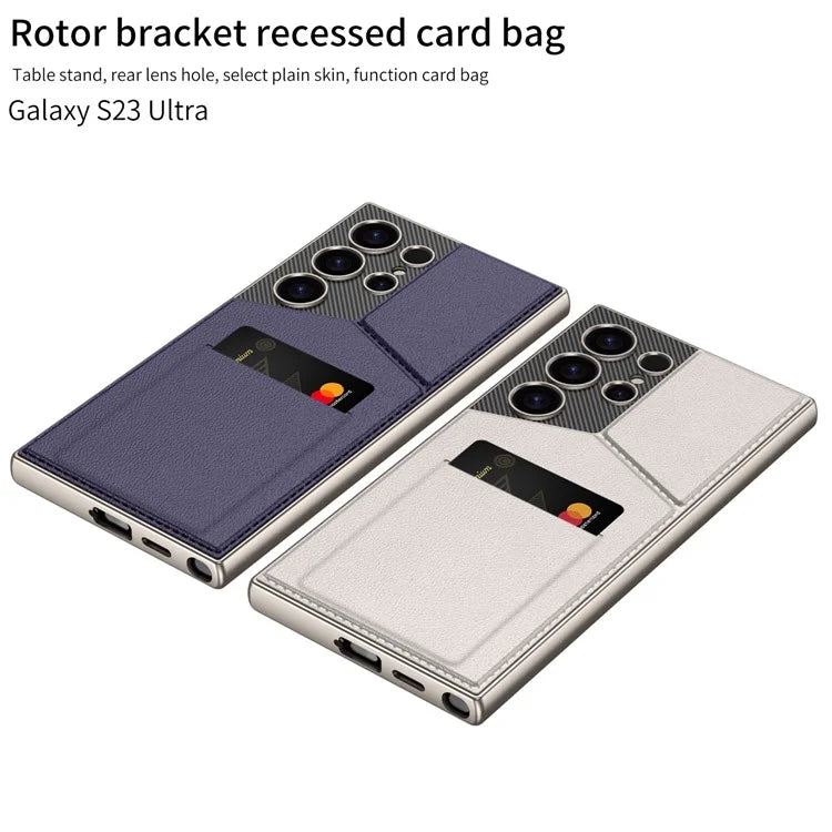 GKK For Samsung Galaxy S24 Ultra Phone Case Rotatable Card Holder Kickstand PC+PU Mobile Case