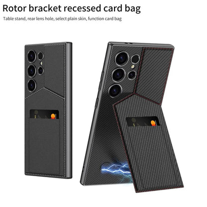 GKK For Samsung Galaxy S24 Ultra Phone Case Rotatable Card Holder Kickstand PC+PU Mobile Case