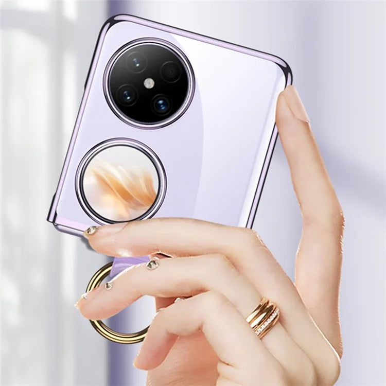 GKK For Huawei Pocket 2 Case Electroplating Ring Kickstand PC Phone Shell