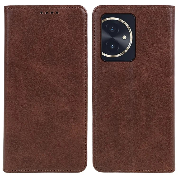 For Honor 100 5G Leather Case Wallet Calf Texture Auto-absorbed Magnetic Phone Cover