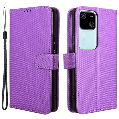 For vivo S18 5G / S18 Pro 5G / V30 5G / V30 Pro 5G Case PU Leather Stand Wrist Strap Diamond Texture Phone Cover