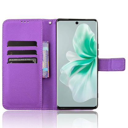 For vivo S18 5G / S18 Pro 5G / V30 5G / V30 Pro 5G Case PU Leather Stand Wrist Strap Diamond Texture Phone Cover