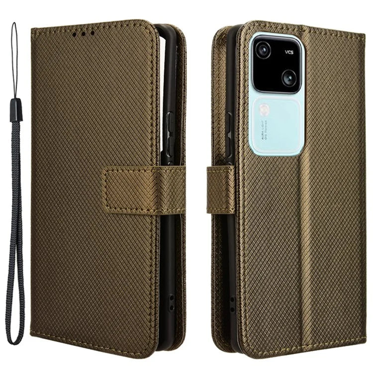 For vivo S18 5G / S18 Pro 5G / V30 5G / V30 Pro 5G Case PU Leather Stand Wrist Strap Diamond Texture Phone Cover