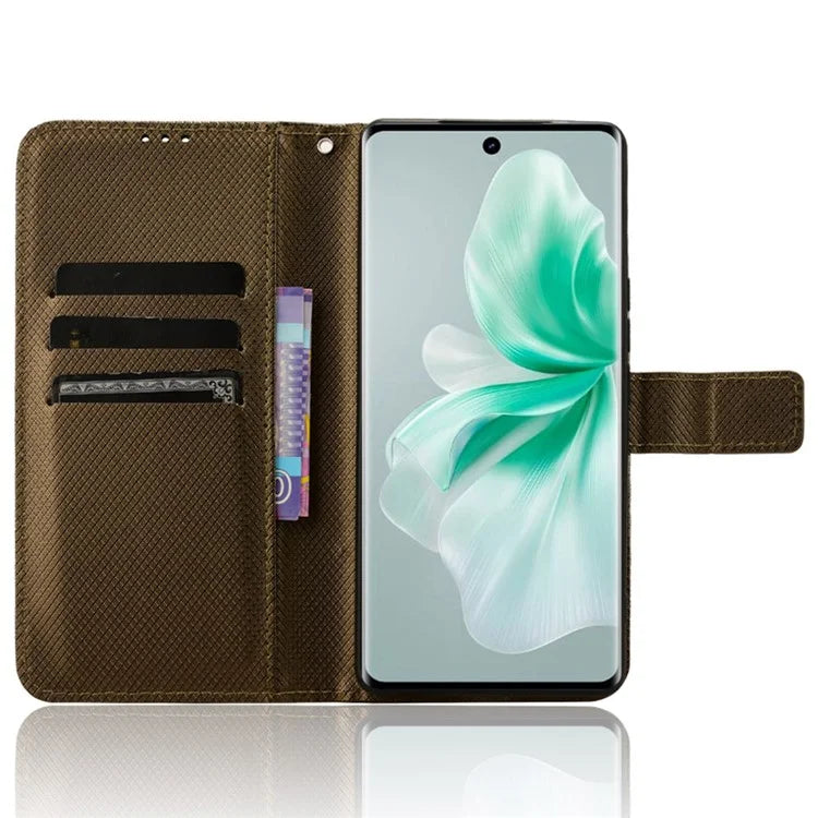 For vivo S18 5G / S18 Pro 5G / V30 5G / V30 Pro 5G Case PU Leather Stand Wrist Strap Diamond Texture Phone Cover