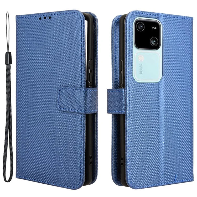 For vivo S18 5G / S18 Pro 5G / V30 5G / V30 Pro 5G Case PU Leather Stand Wrist Strap Diamond Texture Phone Cover