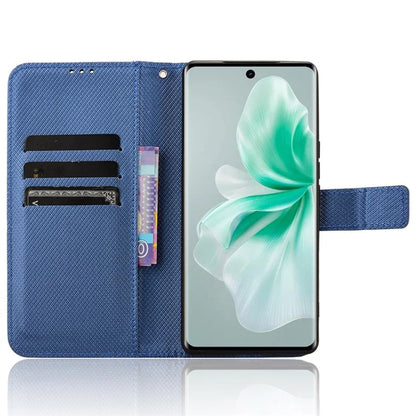 For vivo S18 5G / S18 Pro 5G / V30 5G / V30 Pro 5G Case PU Leather Stand Wrist Strap Diamond Texture Phone Cover