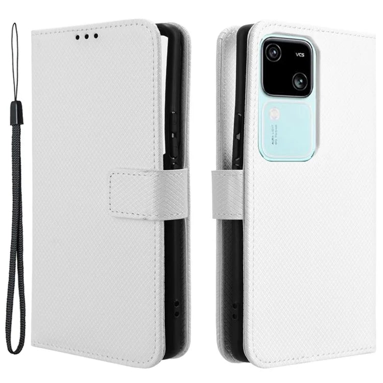 For vivo S18 5G / S18 Pro 5G / V30 5G / V30 Pro 5G Case PU Leather Stand Wrist Strap Diamond Texture Phone Cover