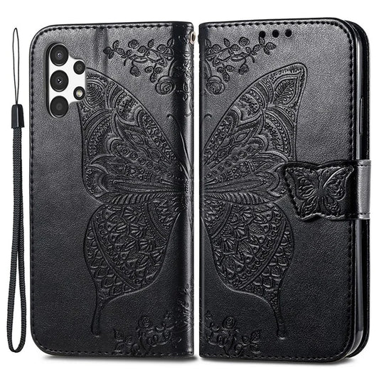 For Samsung Galaxy A13 4G Leather Case Butterfly Imprinted Rhinestone Phone Stand Cover
