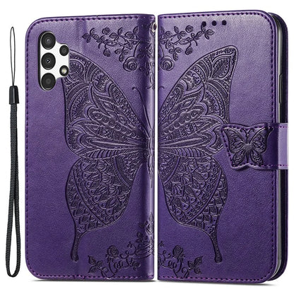 For Samsung Galaxy A13 4G Leather Case Butterfly Imprinted Rhinestone Phone Stand Cover