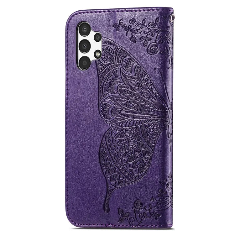 For Samsung Galaxy A13 4G Leather Case Butterfly Imprinted Rhinestone Phone Stand Cover
