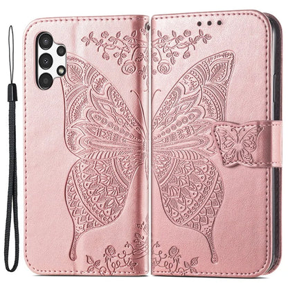 For Samsung Galaxy A13 4G Leather Case Butterfly Imprinted Rhinestone Phone Stand Cover