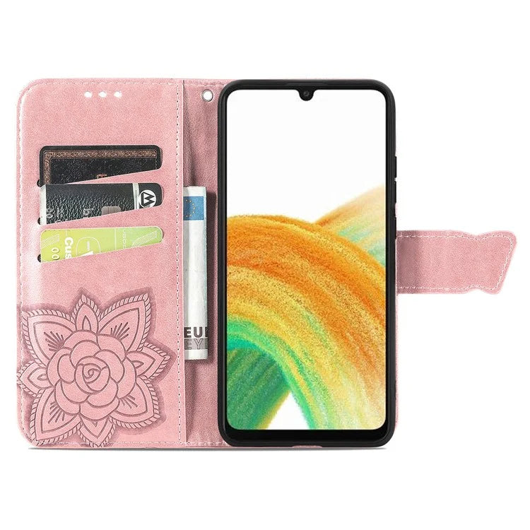 For Samsung Galaxy A13 4G Leather Case Butterfly Imprinted Rhinestone Phone Stand Cover