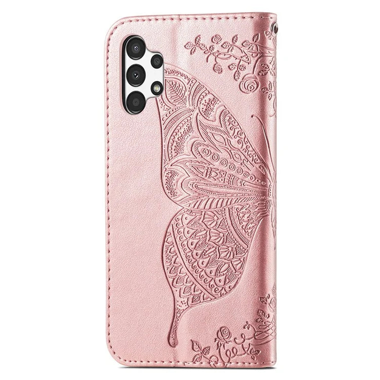 For Samsung Galaxy A13 4G Leather Case Butterfly Imprinted Rhinestone Phone Stand Cover