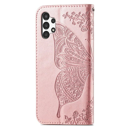 For Samsung Galaxy A13 4G Leather Case Butterfly Imprinted Rhinestone Phone Stand Cover
