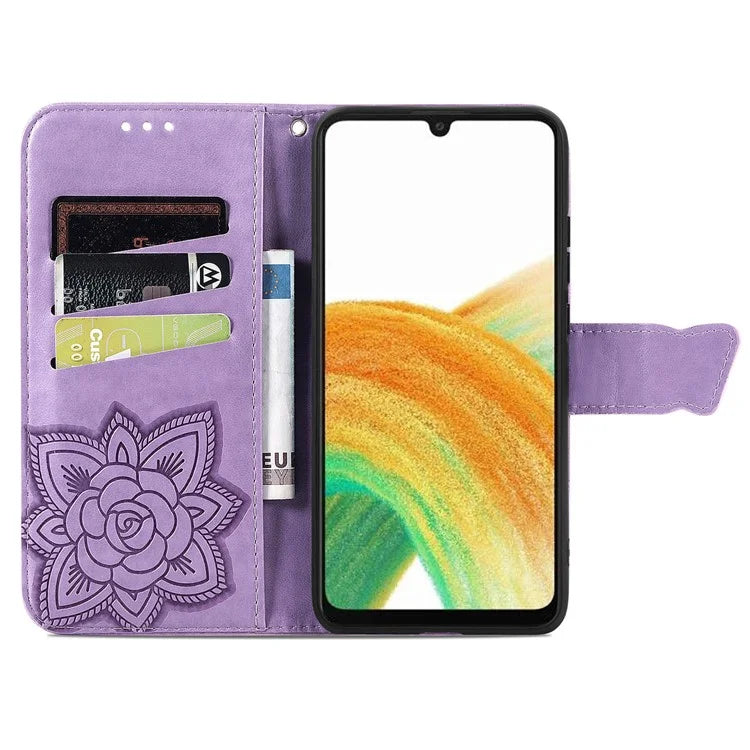 For Samsung Galaxy A13 4G Leather Case Butterfly Imprinted Rhinestone Phone Stand Cover