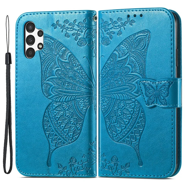 For Samsung Galaxy A13 4G Leather Case Butterfly Imprinted Rhinestone Phone Stand Cover